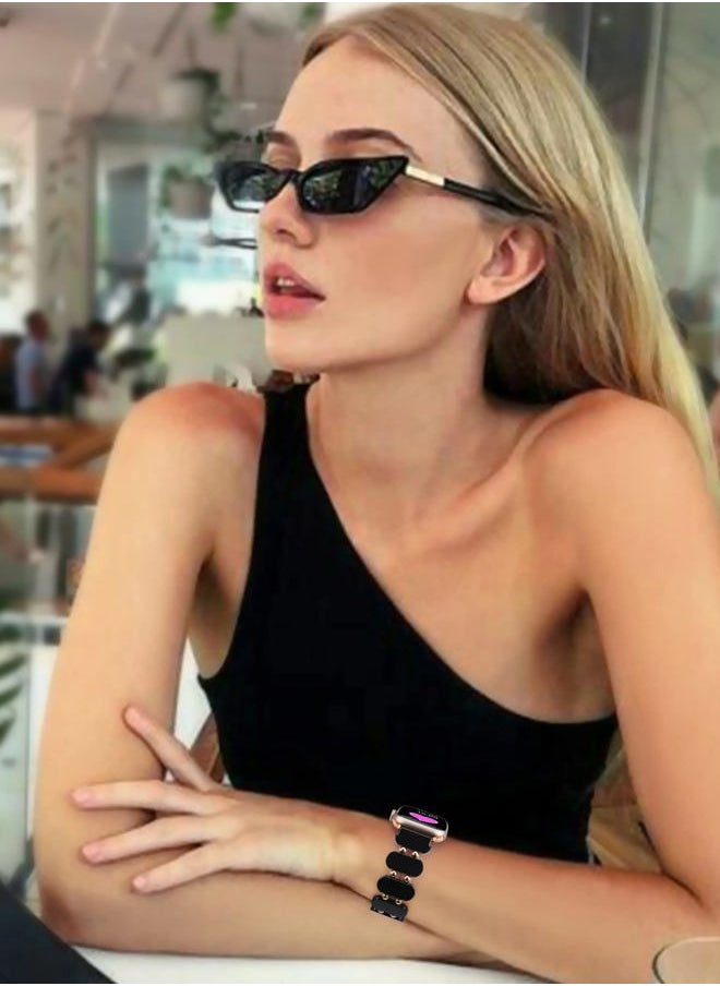 Generic - Compatible with Apple Watch Band Resin 49mm(Ultra) 45mm 44mm 42mm,Tortoise Shell Stretchy Cute Solo Loop Strap Women Light Fashion Bracelet with Metal Beads for iWatch Series 8/7/6/5/4/3/2/1/SE - Image 1