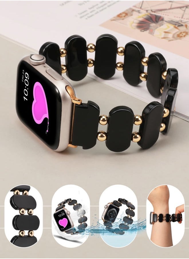 Generic - Compatible with Apple Watch Band Resin 49mm(Ultra) 45mm 44mm 42mm,Tortoise Shell Stretchy Cute Solo Loop Strap Women Light Fashion Bracelet with Metal Beads for iWatch Series 8/7/6/5/4/3/2/1/SE - Image 1
