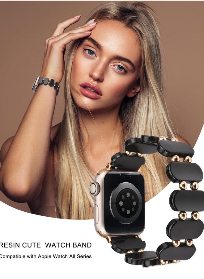 Generic - Compatible with Apple Watch Band Resin 49mm(Ultra) 45mm 44mm 42mm,Tortoise Shell Stretchy Cute Solo Loop Strap Women Light Fashion Bracelet with Metal Beads for iWatch Series 8/7/6/5/4/3/2/1/SE - Image 1