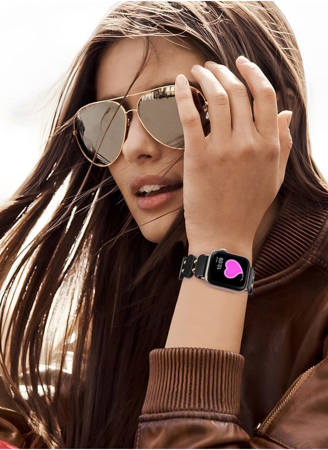 Generic - Compatible with Apple Watch Band Resin 49mm(Ultra) 45mm 44mm 42mm,Tortoise Shell Stretchy Cute Solo Loop Strap Women Light Fashion Bracelet with Metal Beads for iWatch Series 8/7/6/5/4/3/2/1/SE - Image 1
