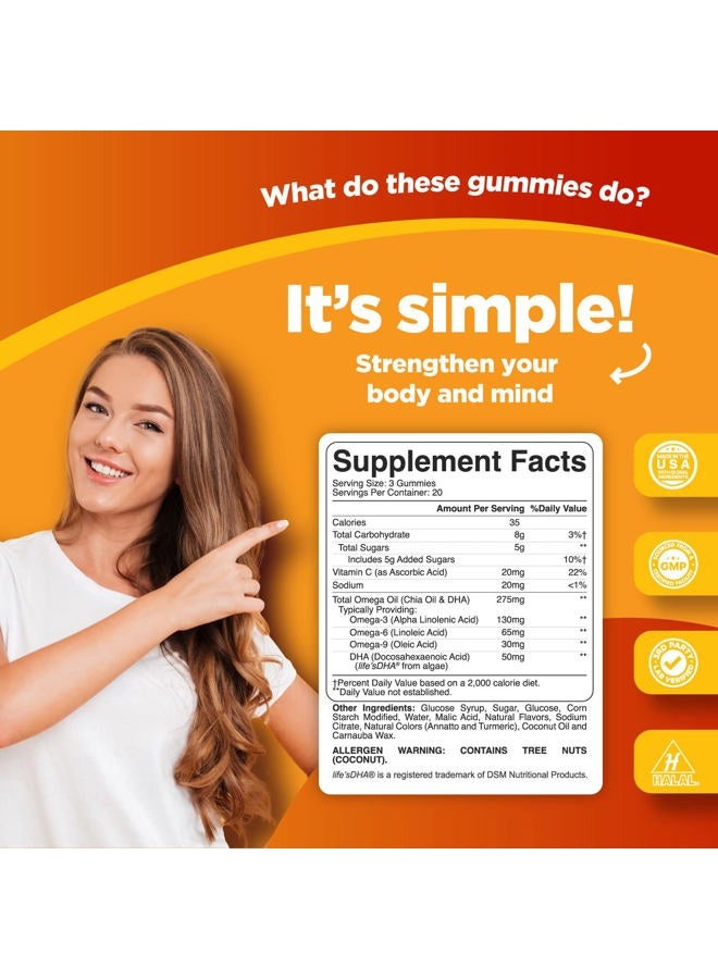 Phytoral DHA Omega 3 Gummies for Adults - Delicious Chia Seed for Brain Omega 3 6 9 Supplement for Inflammation, Energy & Insulin - Vegetarian Essential Fatty Acid Supplements for Immune Support - 60 Chews - Image 3