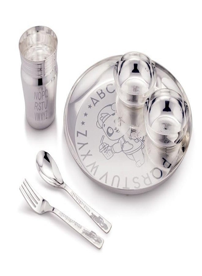 Silverglow BabyPanda Baby Dinner Set of 6 Silver Plated for Annaprashan Sanskar Rice Ceremony Gift for Girls Boys Kids Festive Birthday Return Home Decorative Gifts Items - Image 1