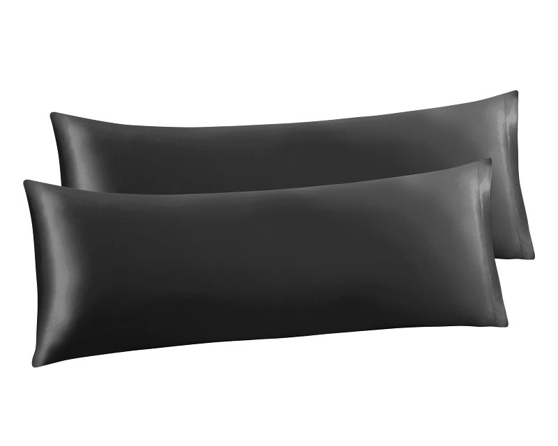 Ersmak Satin Body Pillow Cover Set of 2  20x54 Inches Black Ultra Soft Satin Body Pillow Case for Hair and Skin  Silky Slip Cooling Long Side Satin Body Pillow Pillowcase with Envelope Closure