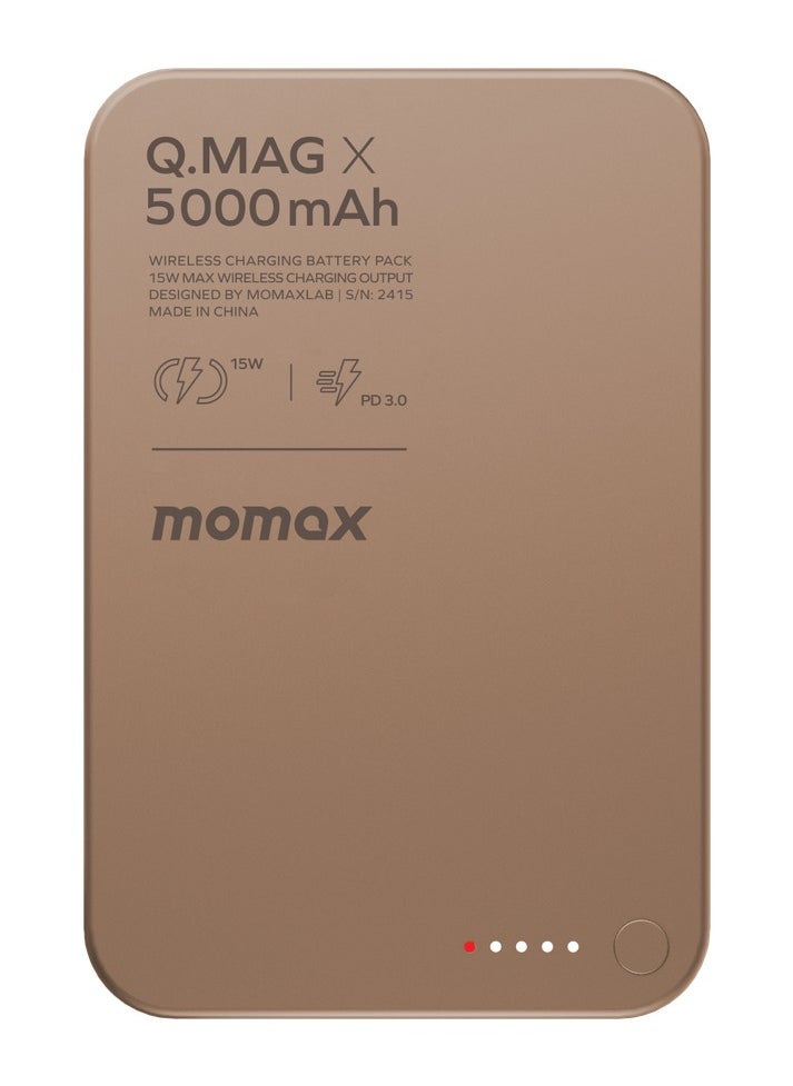 Momax - Momax Q.Mag X 5000mAh Magnetic Wireless Battery Pack USB-C Up to 15W PD output Gen2 - Desert Titanium - Image 1