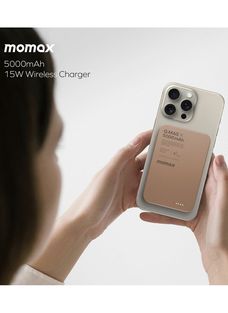 Momax - Momax Q.Mag X 5000mAh Magnetic Wireless Battery Pack USB-C Up to 15W PD output Gen2 - Desert Titanium - Image 1