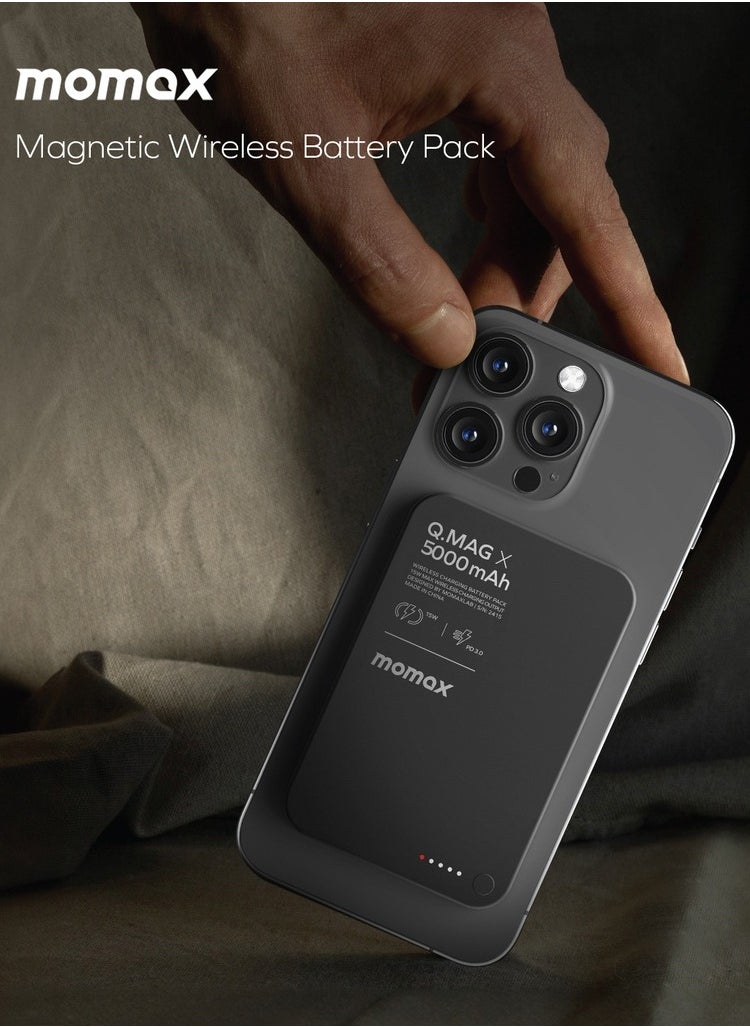 Momax - Momax Q.Mag X 5000mAh Magnetic Wireless Battery Pack USB-C Up to 15W PD output Gen2 - Desert Titanium - Image 1