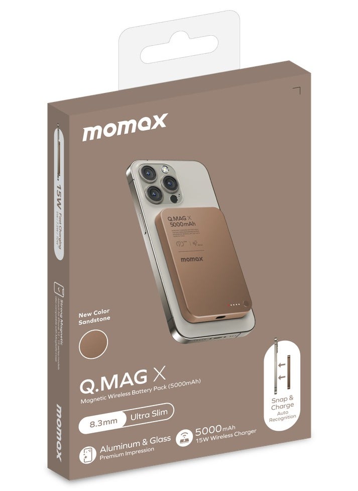 Momax - Momax Q.Mag X 5000mAh Magnetic Wireless Battery Pack USB-C Up to 15W PD output Gen2 - Desert Titanium - Image 1