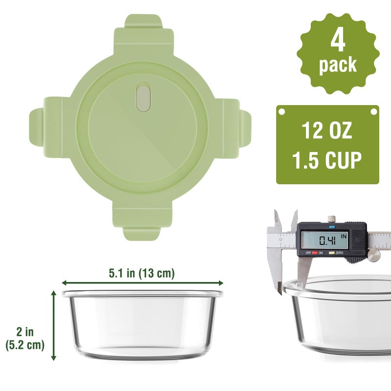 Freshmage 12oz Glass Meal Prep Containers, 1.5 Cup Food Storage Container with Lid Airtight, BPA-Free, Borosilicate Glass Soup Container for Leftovers, Microwave Oven Dishwasher&Freezer Safe (4 Pack) - Image 3