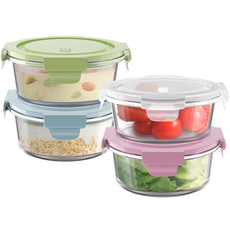 Freshmage 12oz Glass Meal Prep Containers, 1.5 Cup Food Storage Container with Lid Airtight, BPA-Free, Borosilicate Glass Soup Container for Leftovers, Microwave Oven Dishwasher&Freezer Safe (4 Pack) - Image 1