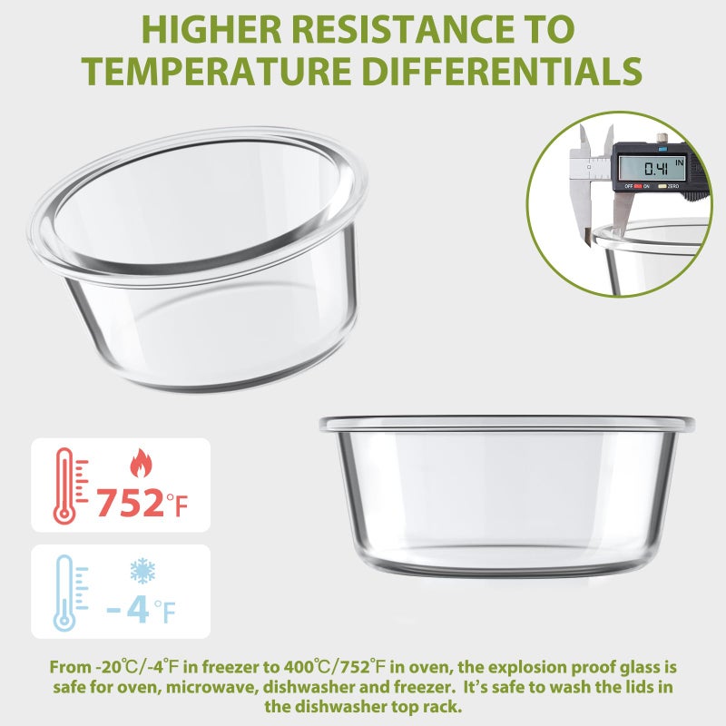Freshmage 12oz Glass Meal Prep Containers, 1.5 Cup Food Storage Container with Lid Airtight, BPA-Free, Borosilicate Glass Soup Container for Leftovers, Microwave Oven Dishwasher&Freezer Safe (4 Pack) - Image 5
