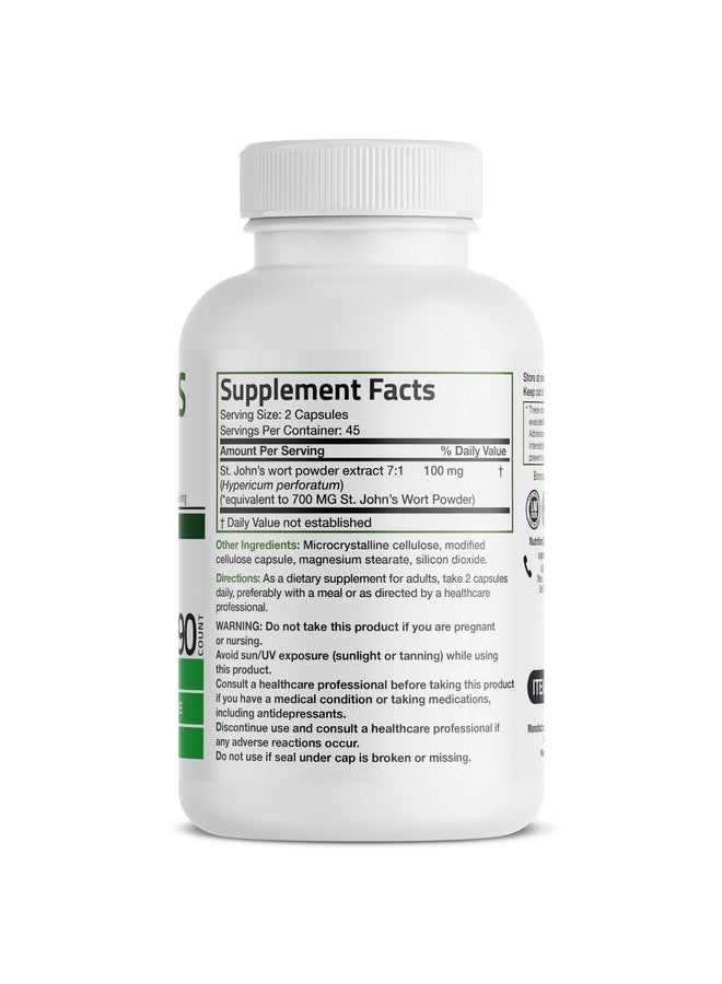 برونسون نبتة سانت جون برونسون، 700 ملغ لكل حصة، نبتة هايبيريكوم بيرفوراتوم، تدعم المزاج الإيجابي - خالية من الكائنات المعدلة وراثيًا، 90 كبسولة نباتية - Image 2