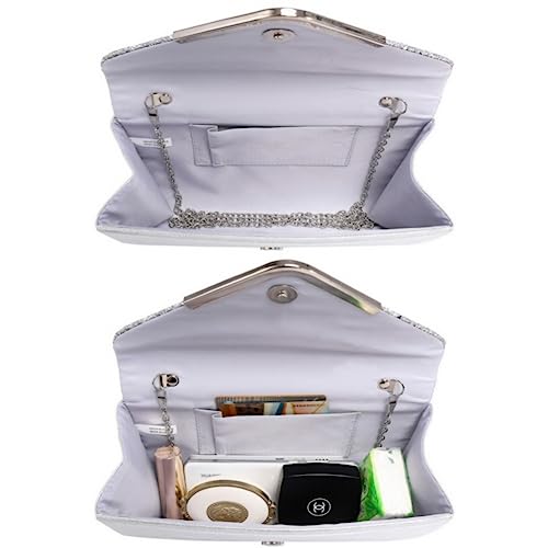 Dasein Women Evening Bags Formal Clutch Purses for Wedding Party Prom Handbags with Shoulder Strap and Glitter Flap (Silver) - Image 5