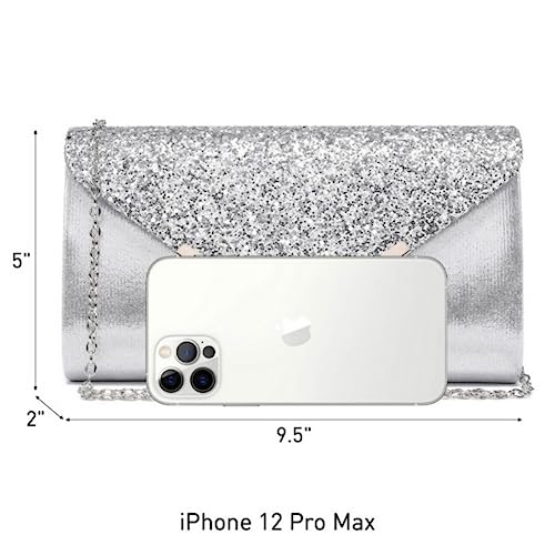 Dasein Women Evening Bags Formal Clutch Purses for Wedding Party Prom Handbags with Shoulder Strap and Glitter Flap (Silver) - Image 4