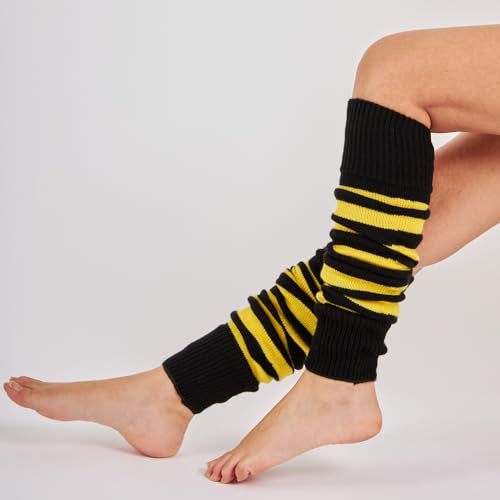 Mysocks Leg Warmers Extra Soft Stylish Fancy Winter 80s Party Dance Striped Long Legwarmers for Women Girls Ladies Striped Yellow Black - Image 2