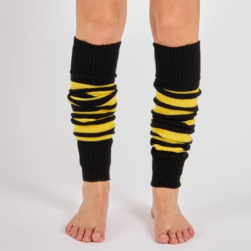 Mysocks Leg Warmers Extra Soft Stylish Fancy Winter 80s Party Dance Striped Long Legwarmers for Women Girls Ladies Striped Yellow Black - Image 3
