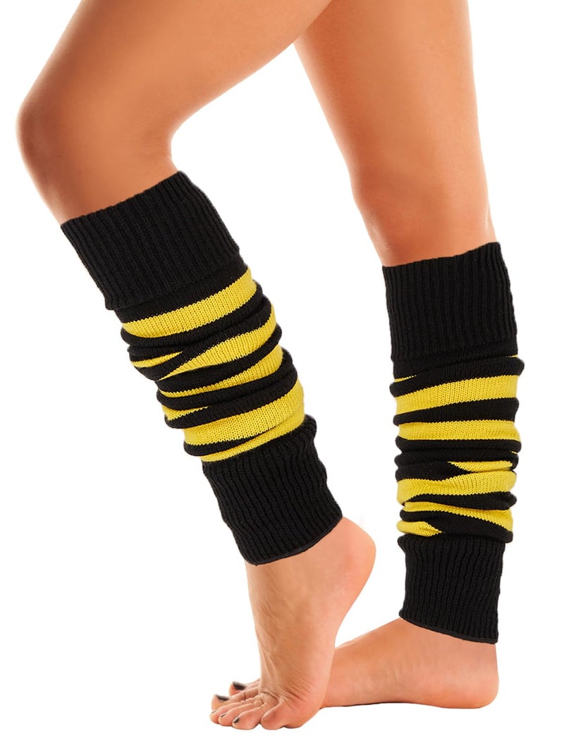 Mysocks Leg Warmers Extra Soft Stylish Fancy Winter 80s Party Dance Striped Long Legwarmers for Women Girls Ladies Striped Yellow Black - Image 1
