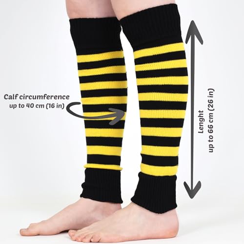 Mysocks Leg Warmers Extra Soft Stylish Fancy Winter 80s Party Dance Striped Long Legwarmers for Women Girls Ladies Striped Yellow Black - Image 4