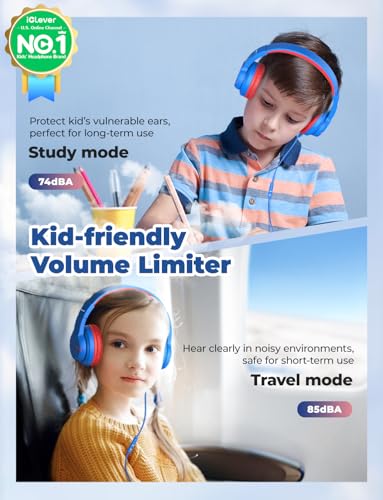 iClever Kids Headphones for School Travel, Safe Volume Limited, HD Mic Stereo Sound Over-Ear Girls Boys Headphones for Kid, FunShare Foldable 3.5mm Wired for iPad Computer, HS19 - Image 2