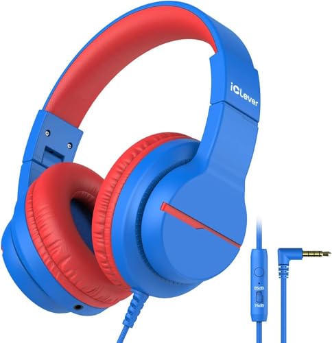 iClever Kids Headphones for School Travel, Safe Volume Limited, HD Mic Stereo Sound Over-Ear Girls Boys Headphones for Kid, FunShare Foldable 3.5mm Wired for iPad Computer, HS19 - Image 1