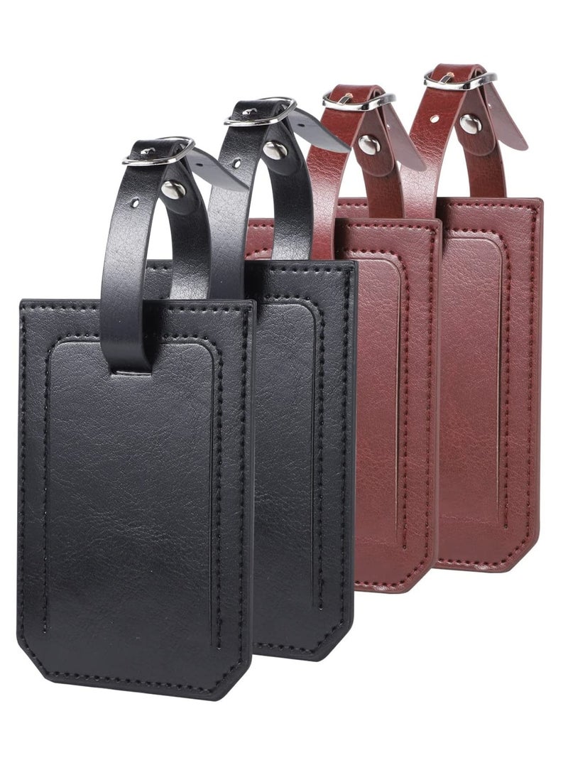SYOSI Luggage Tag, 4 Pcs Pu Leather Travel Suitcase Tag Handbag Tag to Prevent Loss of Luggage and Suitcases When Going Out on a Trip(Black + Brown) - Image 1