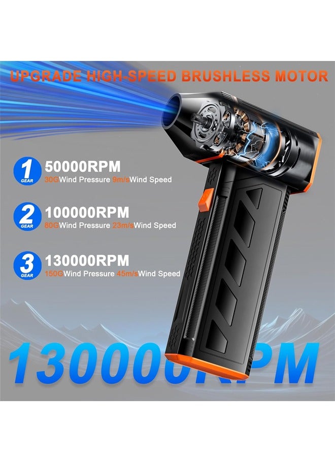 منفضة هواء مضغوطة، منفضة هواء كهربائية 130000 دورة في الدقيقة، منفضة هواء لاسلكية قابلة للتعديل ب 3 تروس لاسلكية، هواء مضغوط لأجهزة الكمبيوتر، منفضة هواء قابلة لإعادة الشحن للكمبيوتر الشخصي، لوحة المفاتيح والسيارة - Image 2