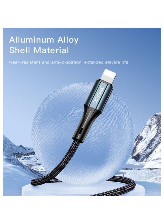 Yesido CA93 1.2 Meters 18W Nylon Cotton Braided Fast Charging Data Cable USB to Lighting  - Image 2