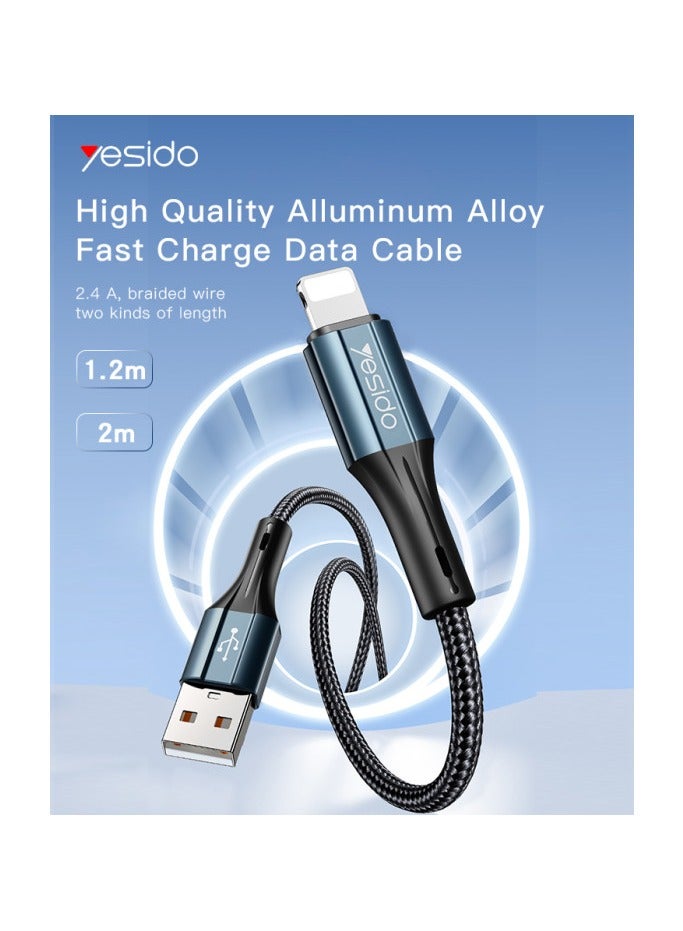 Yesido CA93 1.2 Meters 18W Nylon Cotton Braided Fast Charging Data Cable USB to Lighting  - Image 3