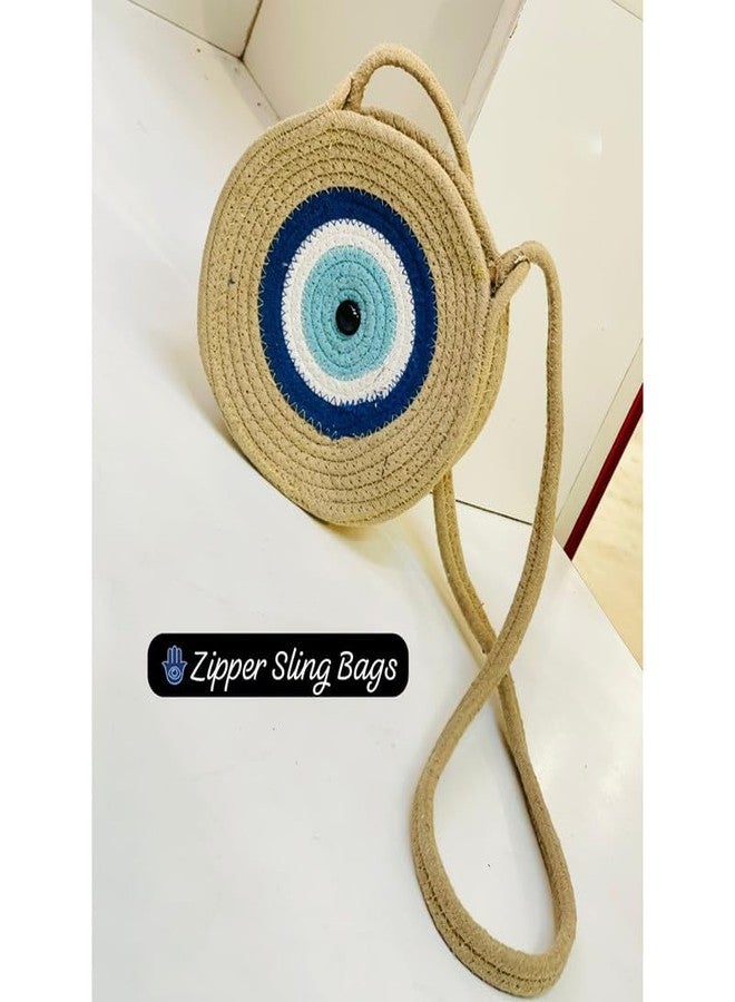ROSSLYN EVIL EYE HANDMADE ZIPPER SLING BAGS-Beige - Image 3