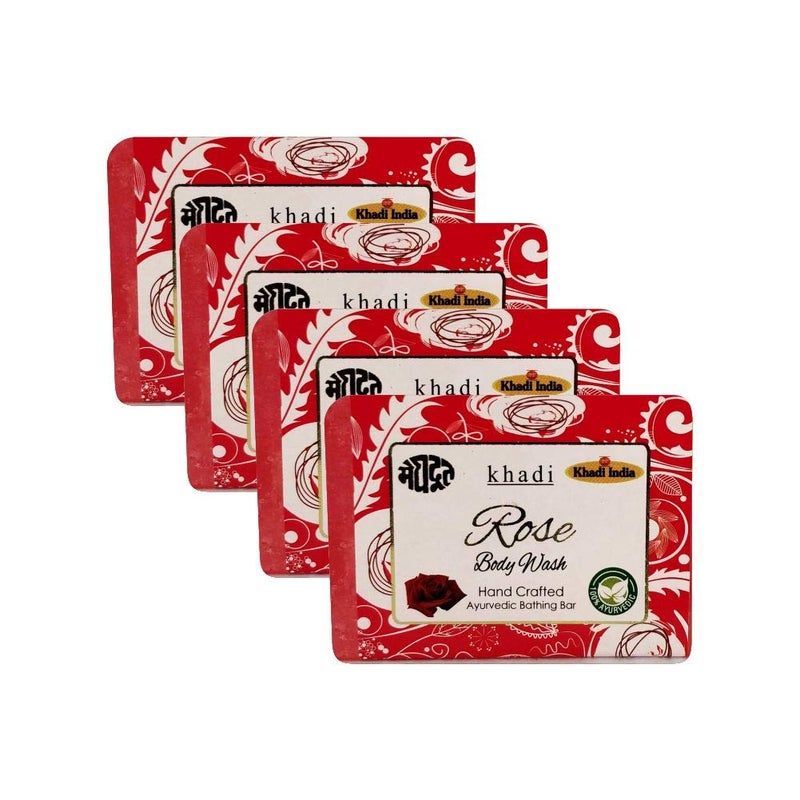 Meghdoot Rose Body Wash Natural Herbal Cleanser Khadi Ayurvedic Soap for Glowing Skin Gentle Skin Hydration with Rose Extracts for All Skin Types 125gm Pack of 4 - Image 1