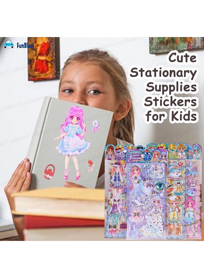 فنبلاست مجموعة ملصقات FunBlast Kawaii - مجموعة من 4 ملصقات تغيير ملابس الأميرات، ملصقات ثلاثية الأبعاد للبنات، ملصقات جمالية، ملصقات لطيفة، ملصقات ذاتية اللصق، مجموعة ملصقات منتفخة - تصميم عشوائي - Image 2