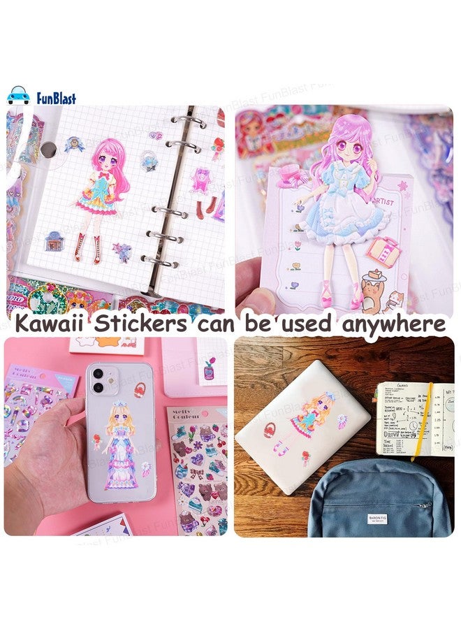 فنبلاست مجموعة ملصقات FunBlast Kawaii - مجموعة من 4 ملصقات تغيير ملابس الأميرات، ملصقات ثلاثية الأبعاد للبنات، ملصقات جمالية، ملصقات لطيفة، ملصقات ذاتية اللصق، مجموعة ملصقات منتفخة - تصميم عشوائي - Image 4