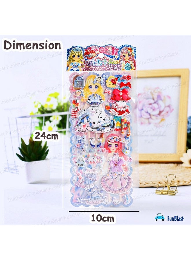فنبلاست مجموعة ملصقات FunBlast Kawaii - مجموعة من 4 ملصقات تغيير ملابس الأميرات، ملصقات ثلاثية الأبعاد للبنات، ملصقات جمالية، ملصقات لطيفة، ملصقات ذاتية اللصق، مجموعة ملصقات منتفخة - تصميم عشوائي - Image 3