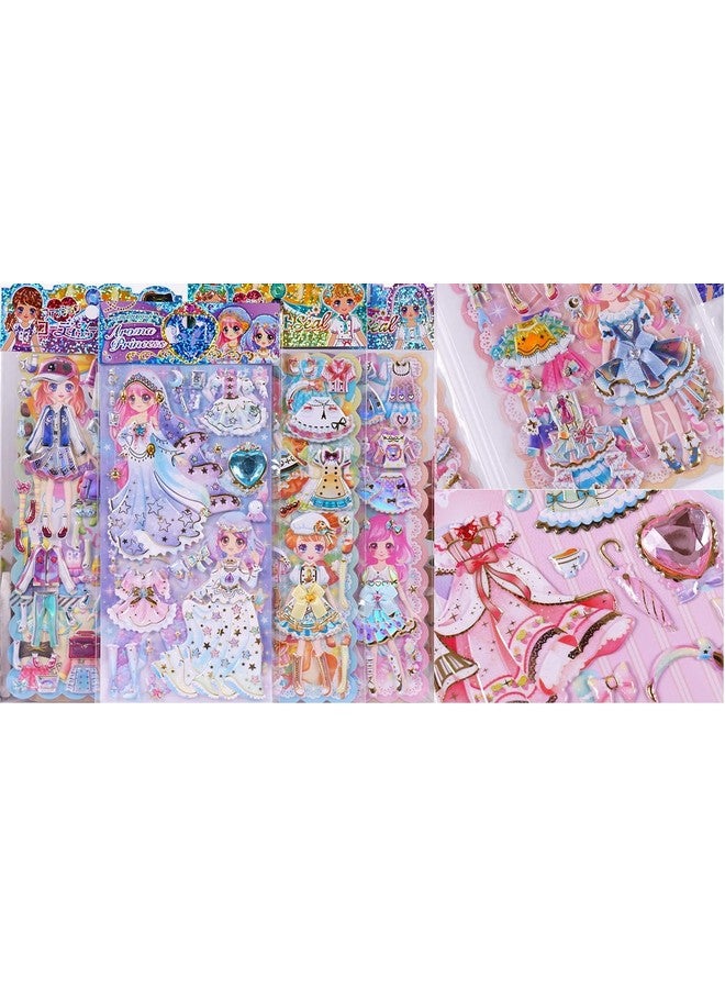 فنبلاست مجموعة ملصقات FunBlast Kawaii - مجموعة من 4 ملصقات تغيير ملابس الأميرات، ملصقات ثلاثية الأبعاد للبنات، ملصقات جمالية، ملصقات لطيفة، ملصقات ذاتية اللصق، مجموعة ملصقات منتفخة - تصميم عشوائي - Image 1