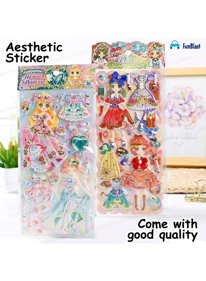 فنبلاست مجموعة ملصقات FunBlast Kawaii - مجموعة من 4 ملصقات تغيير ملابس الأميرات، ملصقات ثلاثية الأبعاد للبنات، ملصقات جمالية، ملصقات لطيفة، ملصقات ذاتية اللصق، مجموعة ملصقات منتفخة - تصميم عشوائي - Image 5