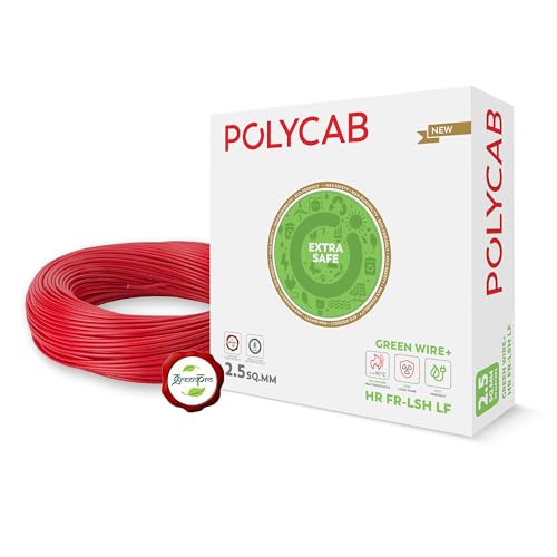 Polycab Green Wire+ 90M coil |1.5 SQ MM|Heat resistant upto 900 C | Low smoke | Low toxic fumes | GreenPro certified | 99.97% high purity copper | Rodent protection | Eco friendly (Red) - Image 1