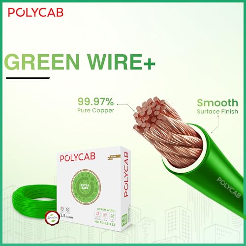Polycab Green Wire+ 90M coil |1.5 SQ MM|Heat resistant upto 900 C | Low smoke | Low toxic fumes | GreenPro certified | 99.97% high purity copper | Rodent protection | Eco friendly (Red) - Image 2