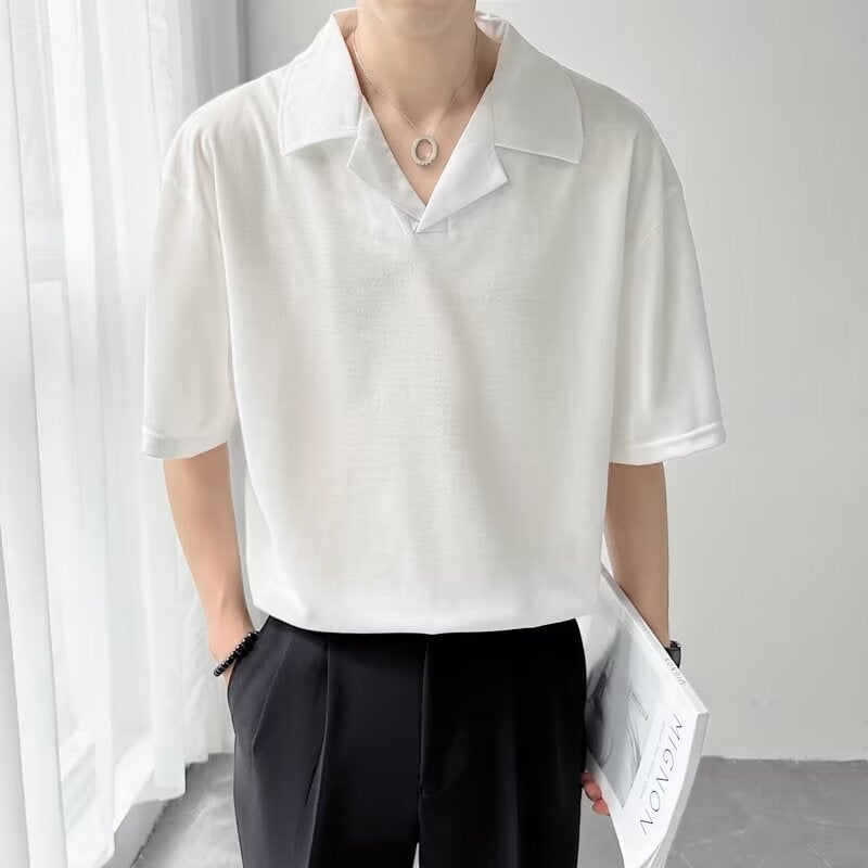 Cuban Collar Men'S Short-Sleeved T-Shirt Summer Loose Lapel Ins Fashion Brand Casual Summer Men'S T-Shirt - Image 1