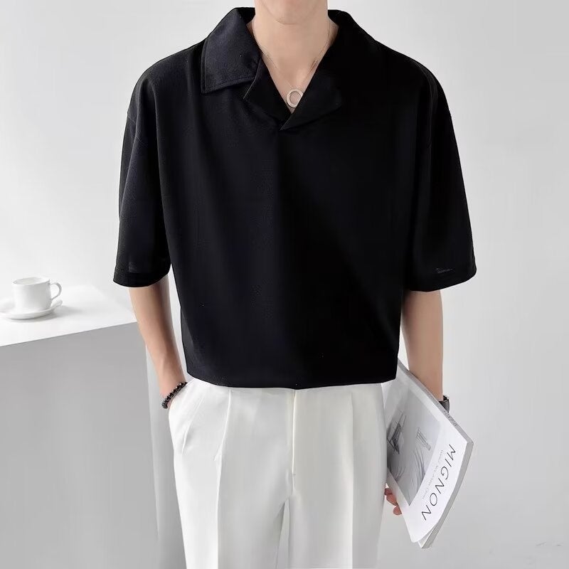 Cuban Collar Men'S Short-Sleeved T-Shirt Summer Loose Lapel Ins Fashion Brand Casual Summer Men'S T-Shirt - Image 3