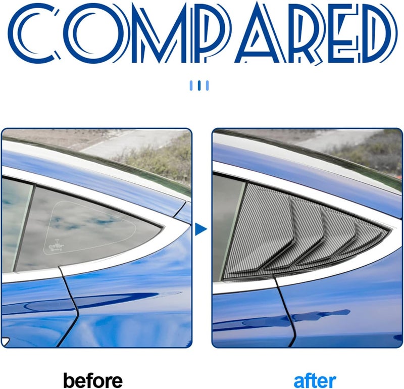 KUNGKIC Rear Side Window Louvers for Tesla Model 3 (2017-2024) - Matte Carbon Fibre - 2PCS - Image 2