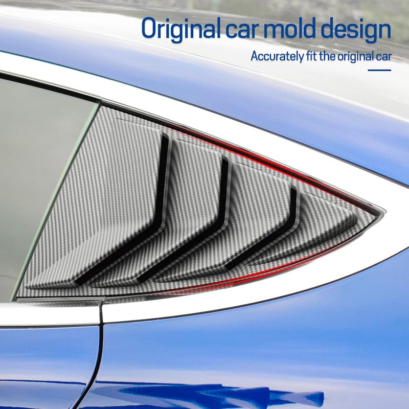 KUNGKIC Rear Side Window Louvers for Tesla Model 3 (2017-2024) - Matte Carbon Fibre - 2PCS - Image 3