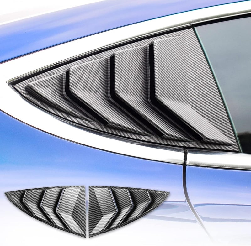 KUNGKIC Rear Side Window Louvers for Tesla Model 3 (2017-2024) - Matte Carbon Fibre - 2PCS - Image 1