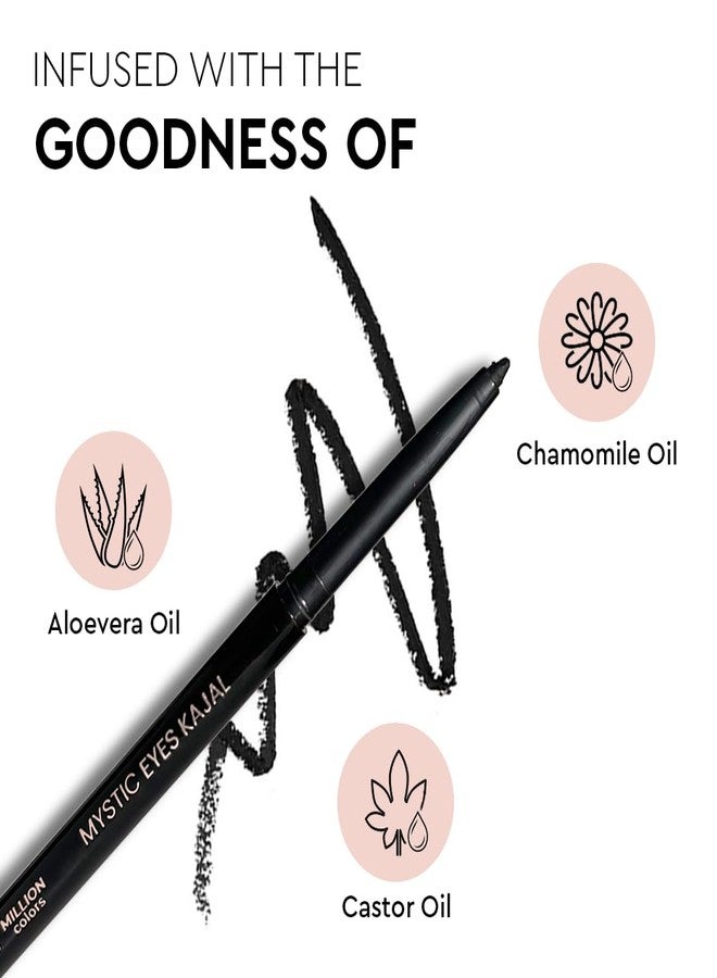 Million Colors Waterproof Mystic Black Kajal | Infused with Chamomile, Castor and Aloevera Oil | Smudge Proof & Long-Lasting | One Swipe Application - Rich Color Payoff | Stays Upto 24HR - Image 5
