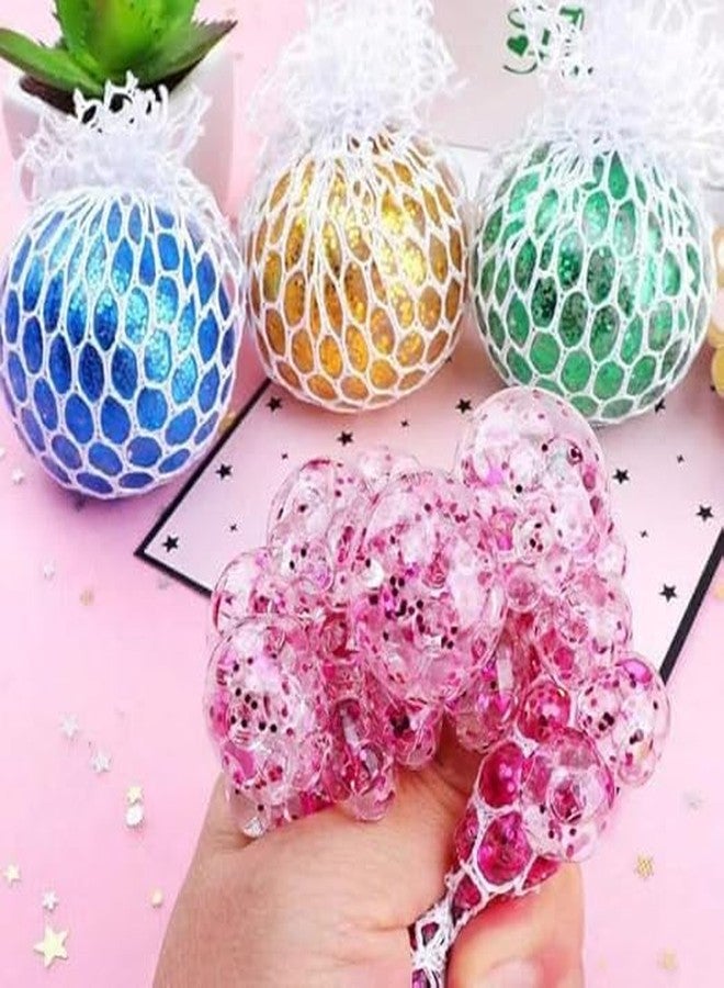 MSGH Pack of 2-4 & 6 Squishy Stress Relief Ball for Pressure Relieve Anti-Stress Anti Anxiety Mesh Squishy Ball Squeeze Grape Ball for Kids Girls Boys(Relief Ball) (METALIC SQUEEZE BALL PACK OF 4 PCS)