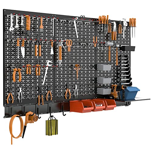 TORACK Metal Pegboard Wall Organizer System for Garage, 109PCS Pegboard Accessories Organizer Kit with Pegboard Bins, Hooks, Peg Locks, Pegboard Storage System for Workbench(Black) - Image 2