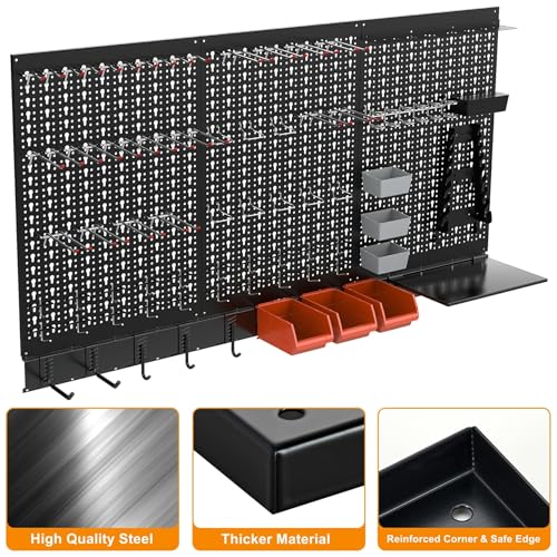 TORACK Metal Pegboard Wall Organizer System for Garage, 109PCS Pegboard Accessories Organizer Kit with Pegboard Bins, Hooks, Peg Locks, Pegboard Storage System for Workbench(Black) - Image 5