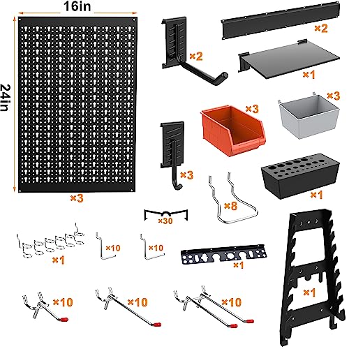 TORACK Metal Pegboard Wall Organizer System for Garage, 109PCS Pegboard Accessories Organizer Kit with Pegboard Bins, Hooks, Peg Locks, Pegboard Storage System for Workbench(Black) - Image 4