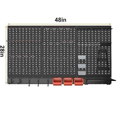 TORACK Metal Pegboard Wall Organizer System for Garage, 109PCS Pegboard Accessories Organizer Kit with Pegboard Bins, Hooks, Peg Locks, Pegboard Storage System for Workbench(Black) - Image 3