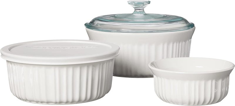 Corningware French White 7-Pc Ceramic Bakeware Set with Lids Chip and Crack Resistant Stoneware Baking Dish, Microwave, Dishwasher, Oven, Freezer and Fridge Safe - Image 2