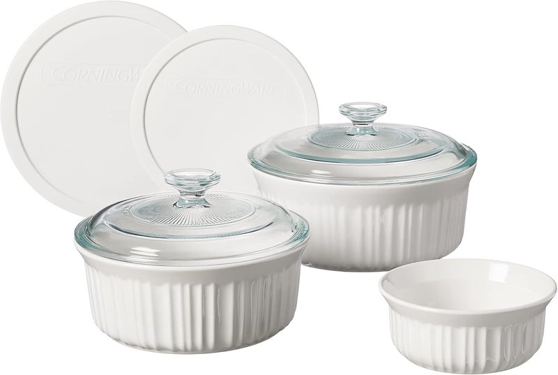 Corningware French White 7-Pc Ceramic Bakeware Set with Lids Chip and Crack Resistant Stoneware Baking Dish, Microwave, Dishwasher, Oven, Freezer and Fridge Safe - Image 1