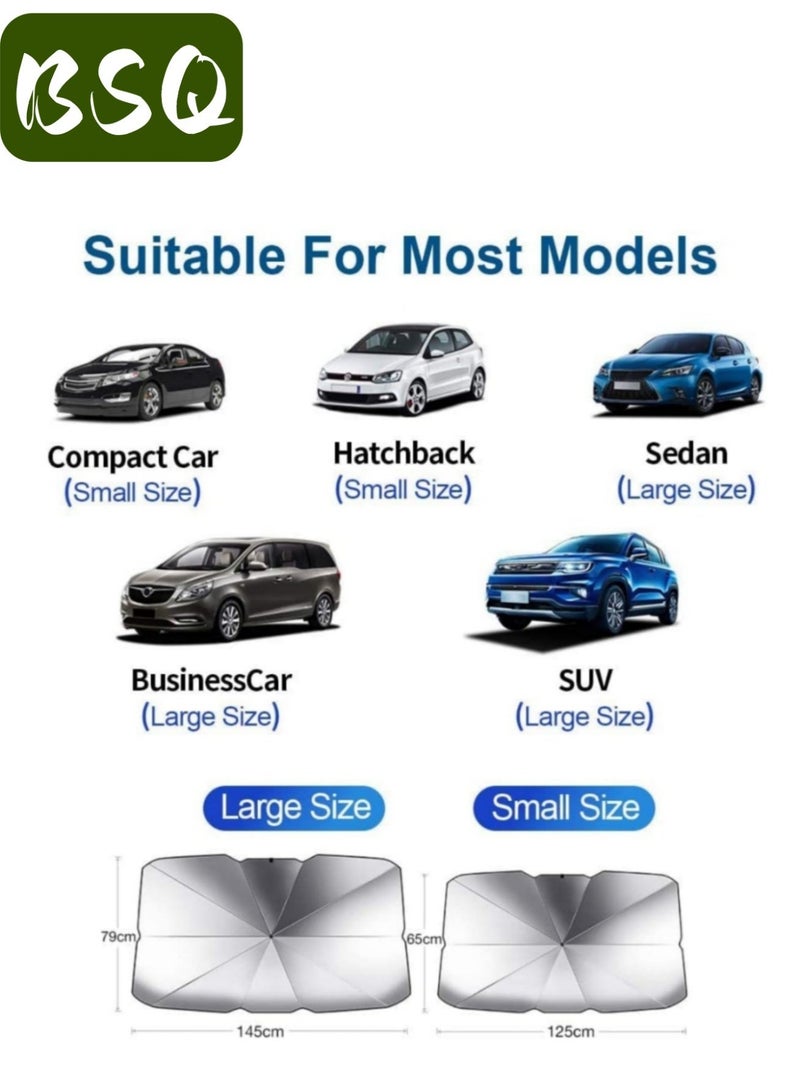 BSQ Foldable Car Windshield Sunshade |Retractable Umbrella Design with Titanium Silver Alloy & Nano Coating| UV Protection, Heat Insulation|and Universal Fit for Most Cars & SUVs|Titanium Silver (Small) - Image 4